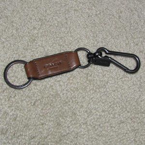 Coach whiskey brown leather key ring with carabiner clip